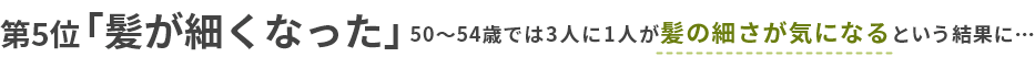 第５位　「髪が細くなった」50～54歳では3人に1人が髪の細さが気になるという結果に…